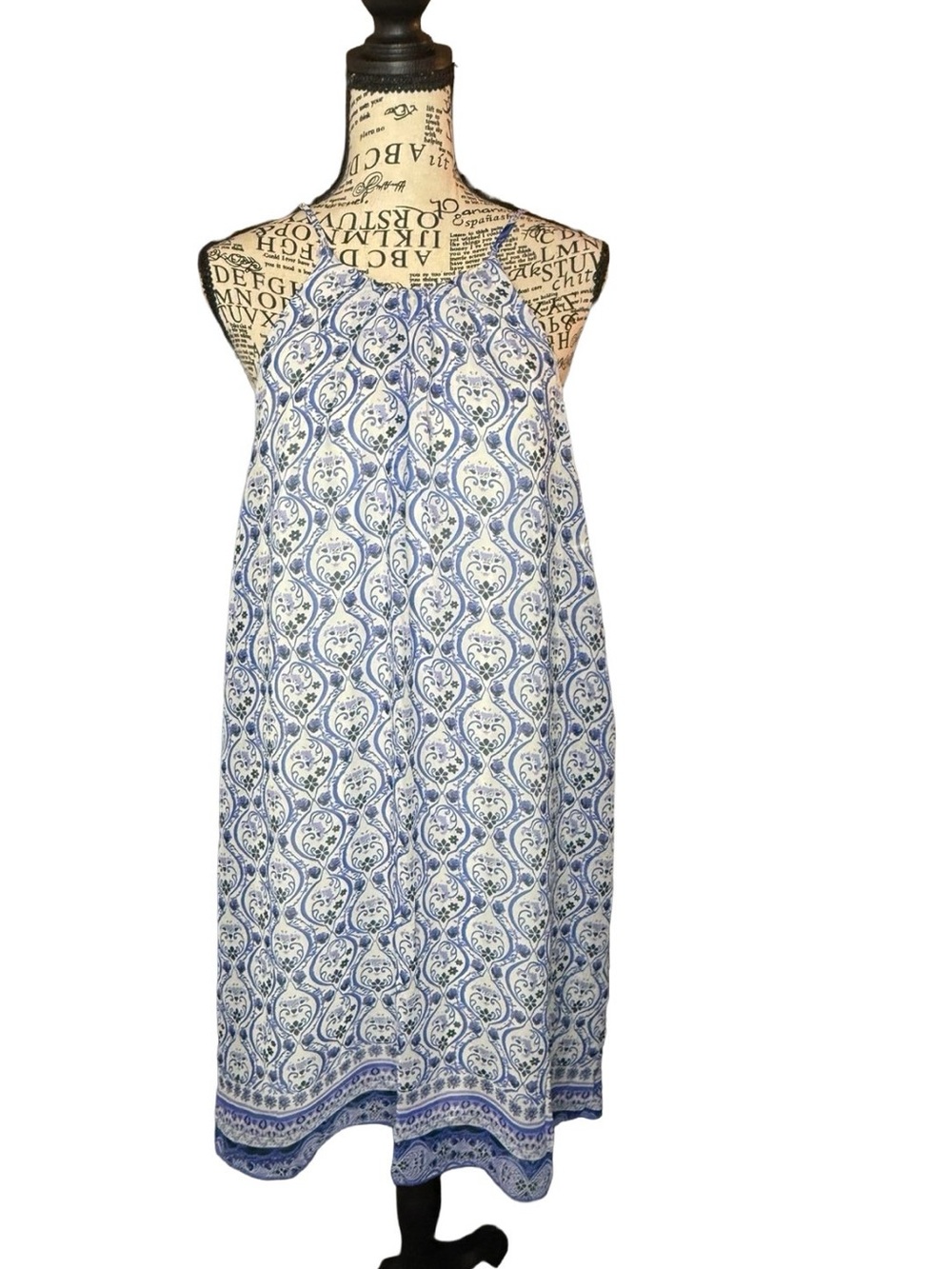 Damask Print Border Hem Beach Vacation Halter Sundress/Cover up - XL (NWT)